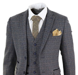 Traje de tres piezas de tweed a cuadros para hombre - Azul marino
