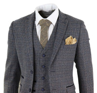 Traje de tres piezas de tweed a cuadros para hombre - Azul marino