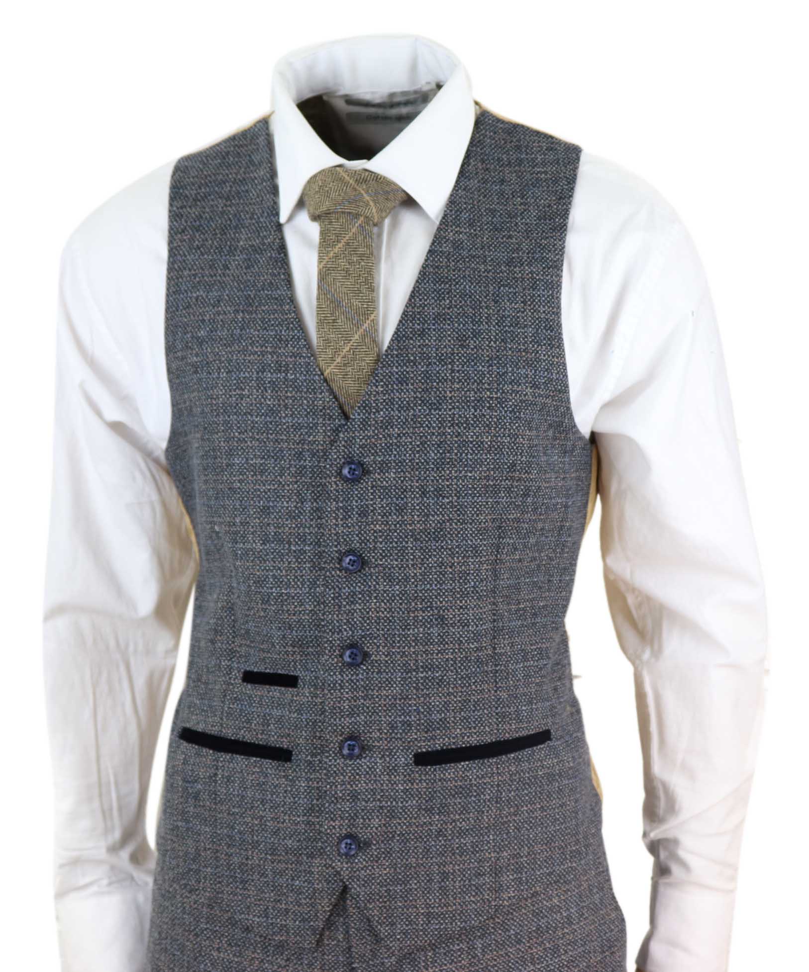 Traje de tres piezas de tweed a cuadros para hombre - Azul marino