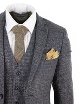 Traje de tres piezas de tweed a cuadros para hombre - Azul marino
