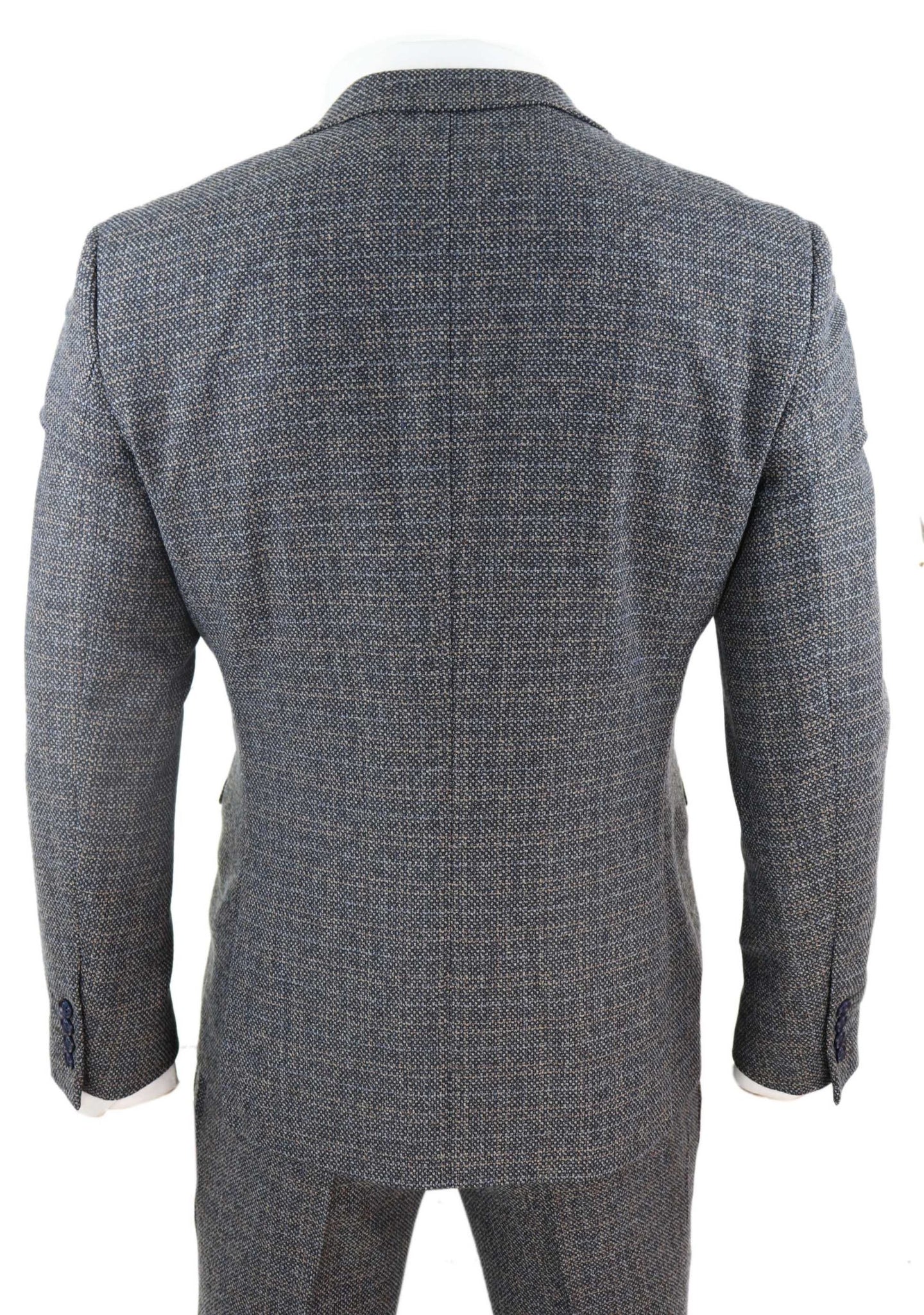 Traje de tres piezas de tweed a cuadros para hombre - Azul marino