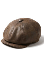 Gorra plana de hombre de 8 paneles estilo Baker Boy de piel sintética, color marrón.