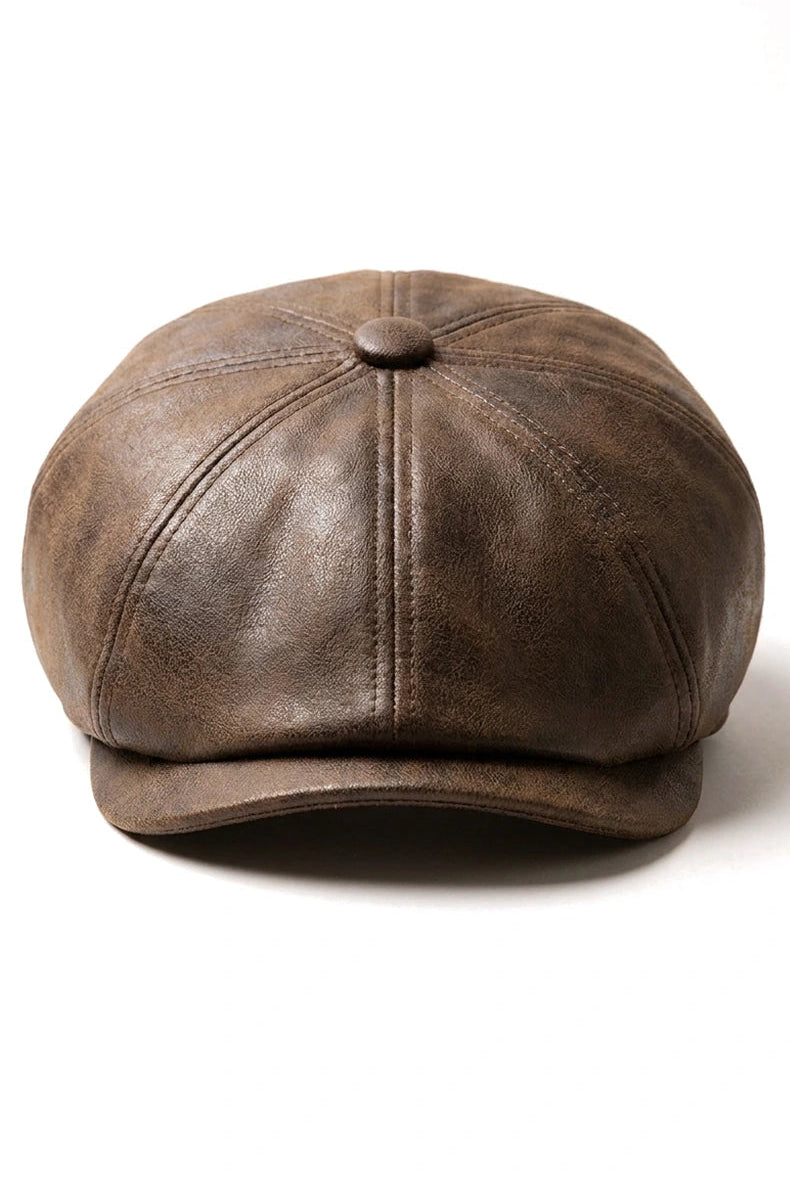 Gorra plana de hombre de 8 paneles estilo Baker Boy de piel sintética, color marrón.