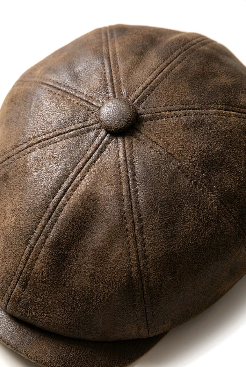 Gorra plana de hombre de 8 paneles estilo Baker Boy de piel sintética, color marrón.