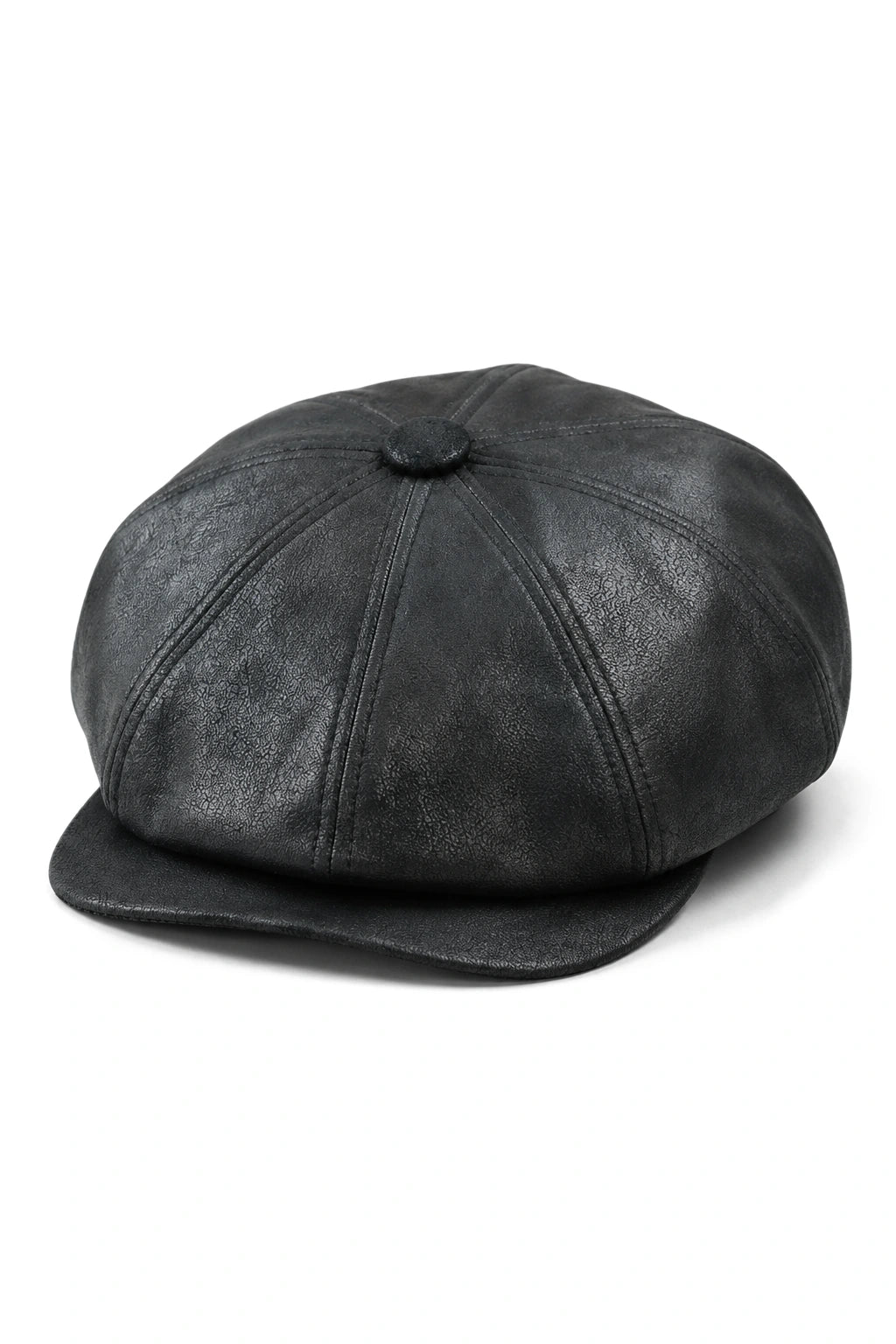 Gorra de hombre de 8 paneles estilo Baker Boy de cuero sintético, estilo Newsboy, plana, color negro.