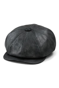 Gorra de hombre de 8 paneles estilo Baker Boy de cuero sintético, estilo Newsboy, plana, color negro.