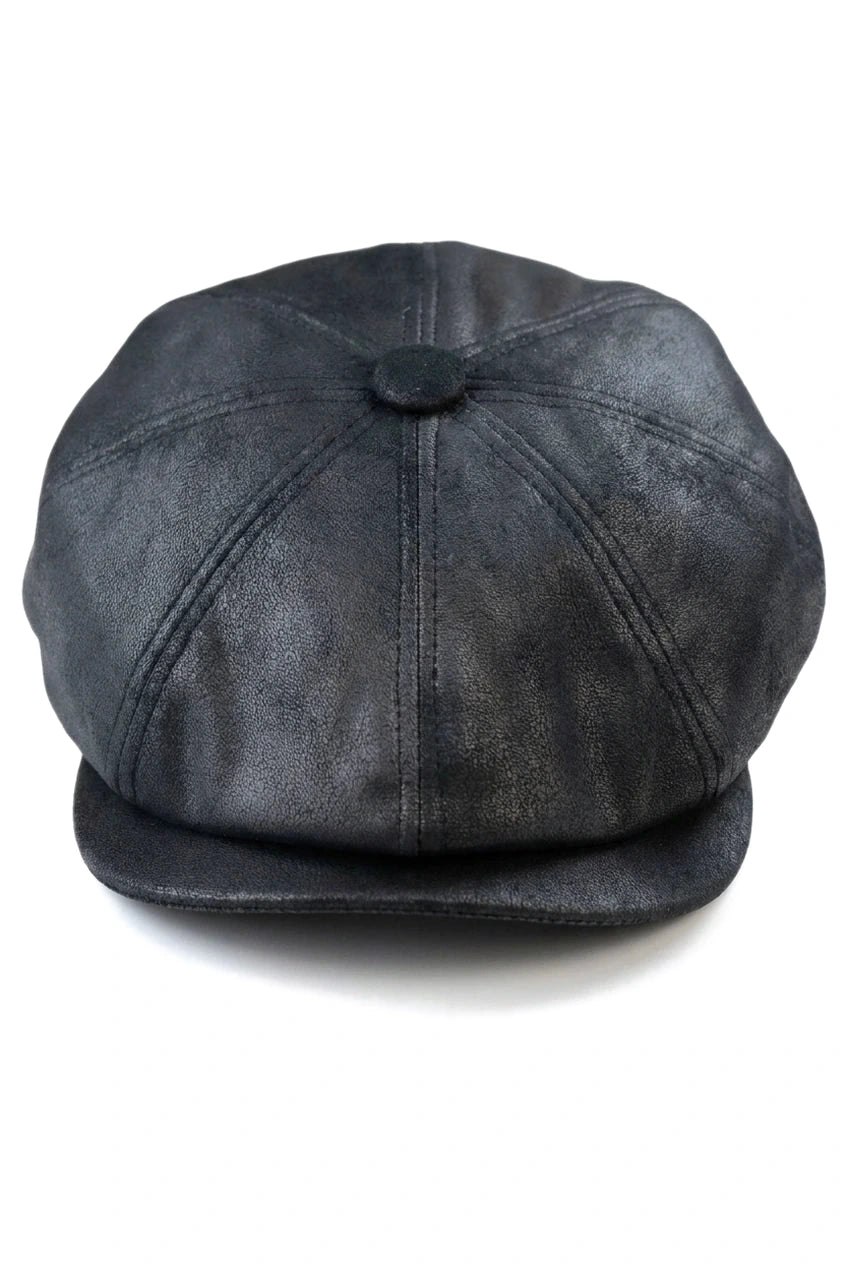 Gorra de hombre de 8 paneles estilo Baker Boy de cuero sintético, estilo Newsboy, plana, color negro.