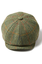 Gorra plana de cuadros verdes de tweed estilo Newsboy de 8 paneles para hombre