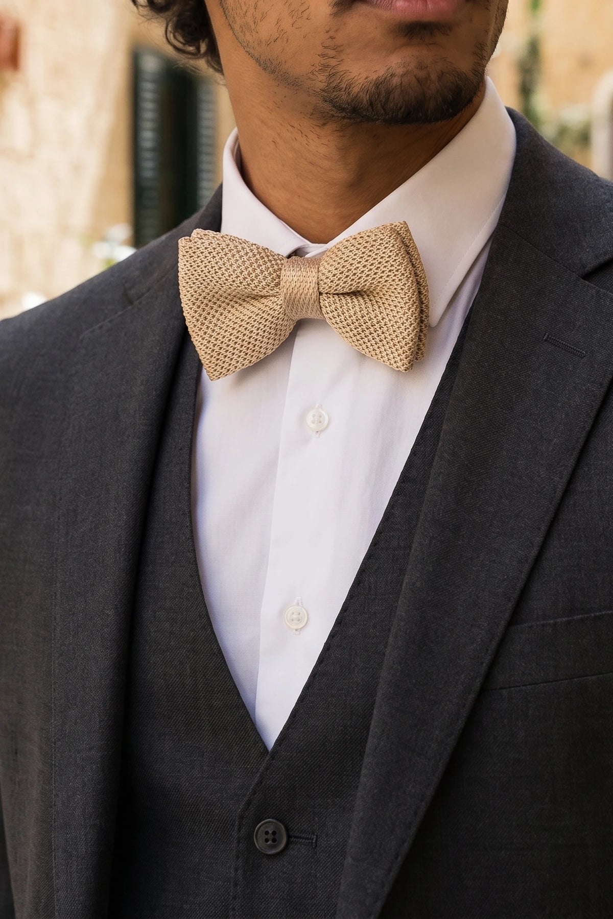 Pajarita de punto beige para hombre