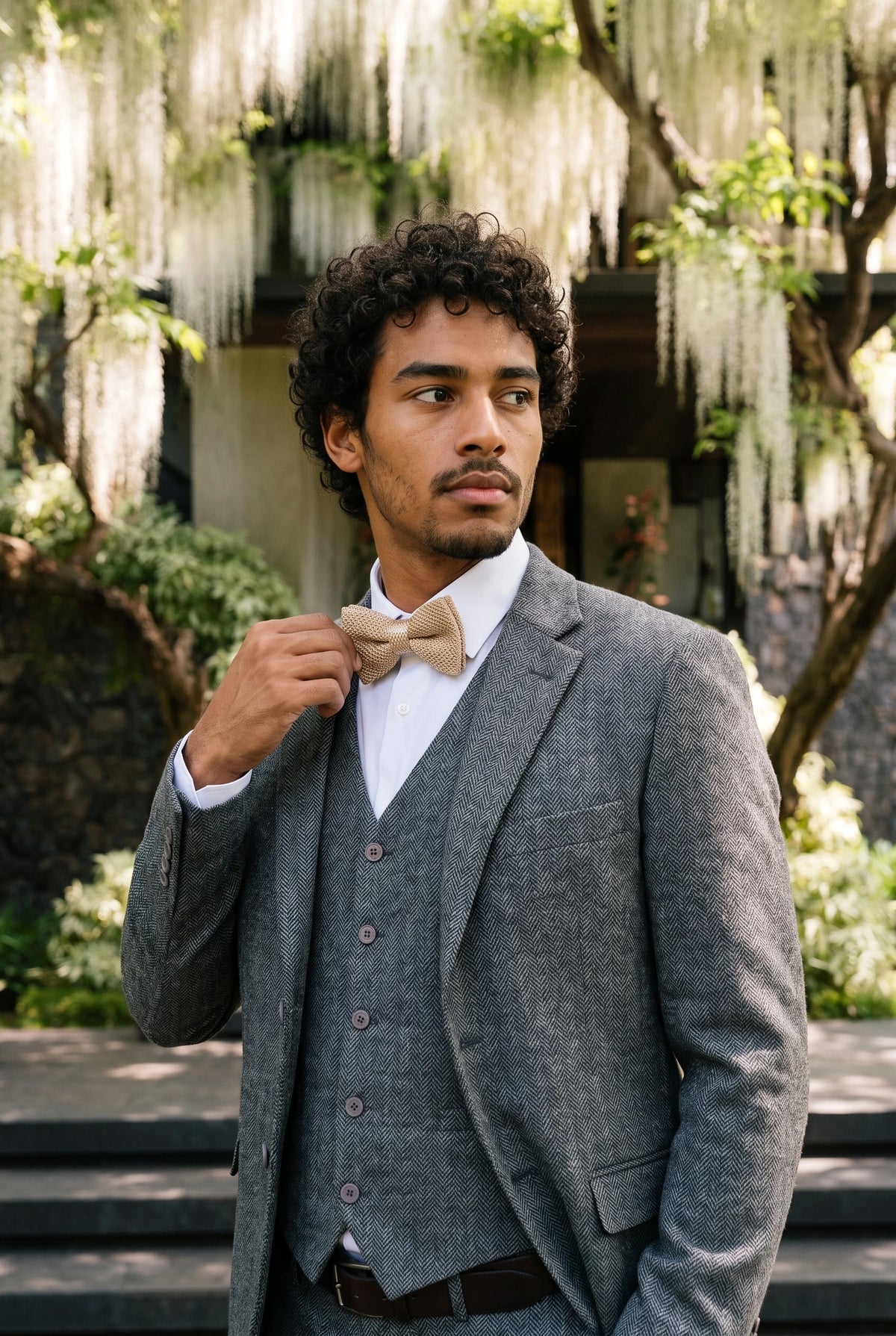 Pajarita de punto beige para hombre