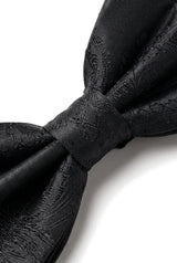 Set de regalo para hombre: pajarita negra, pañuelo de bolsillo y gemelos.