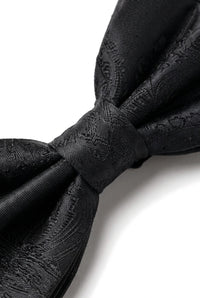 Set de regalo para hombre: pajarita negra, pañuelo de bolsillo y gemelos.