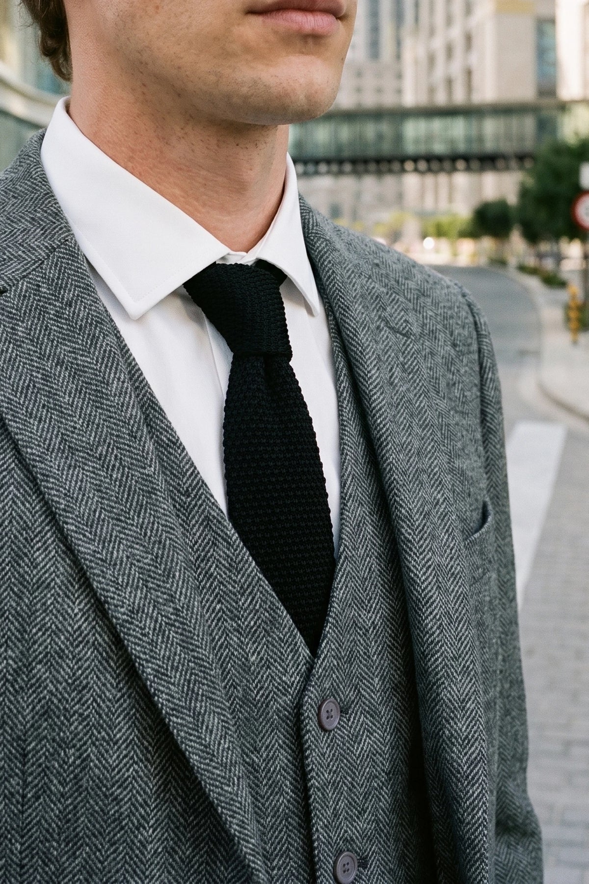 Corbata de punto negra para hombre