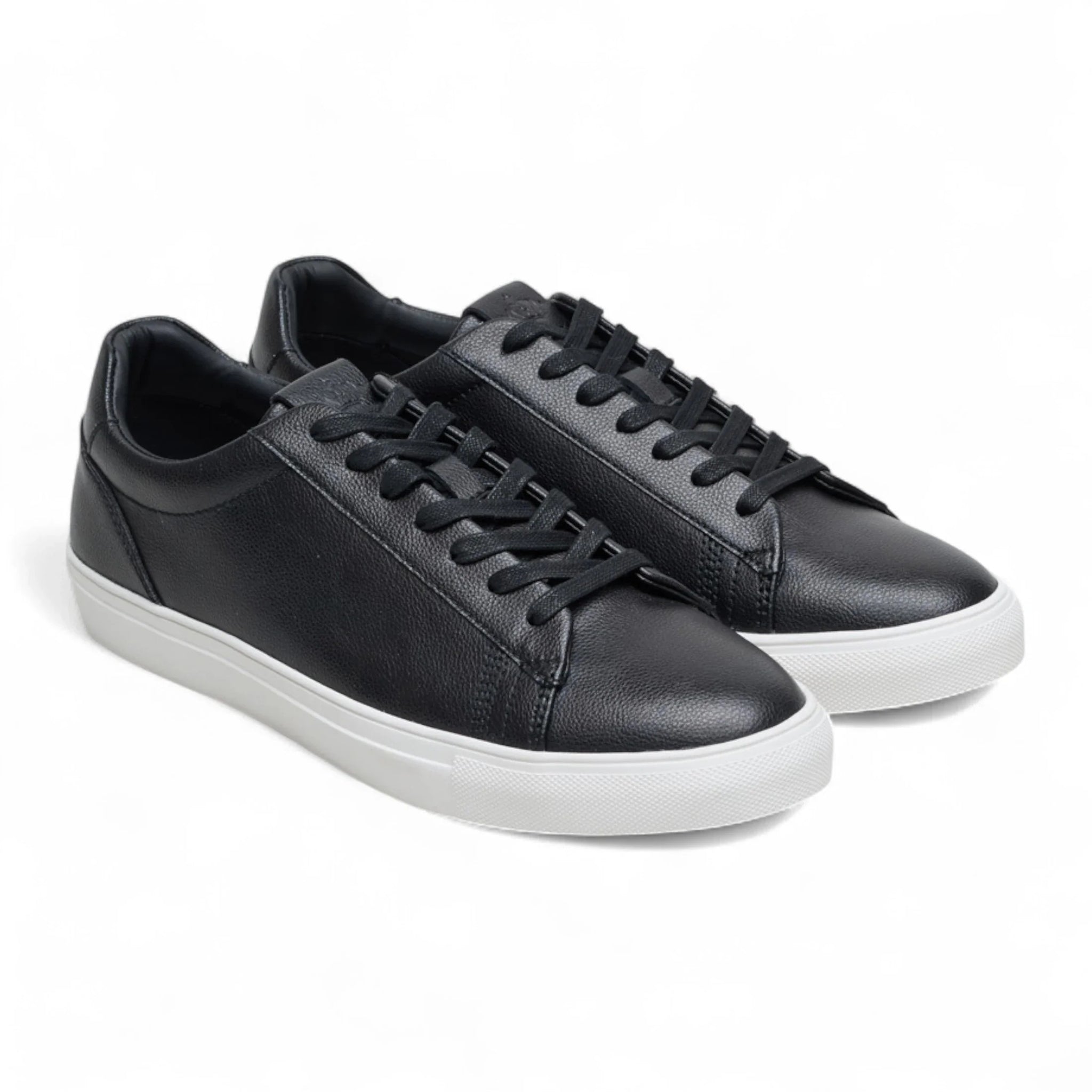 Zapatillas deportivas casuales de cuero negro con cordones para hombre