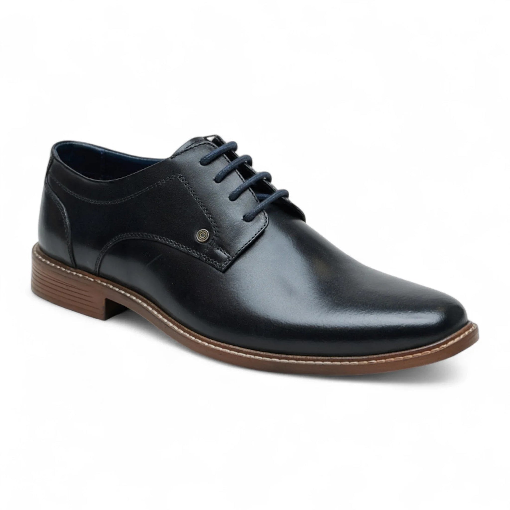 Zapatos Derby formales lisos de cuero negro pulido para hombre