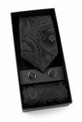 Set de regalo de corbata negra con estampado paisley para hombre