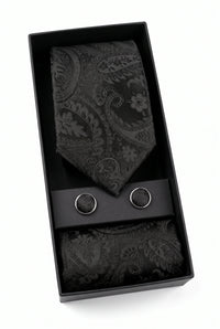 Set de regalo de corbata negra con estampado paisley para hombre