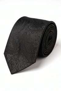 Set de regalo de corbata negra con estampado paisley para hombre