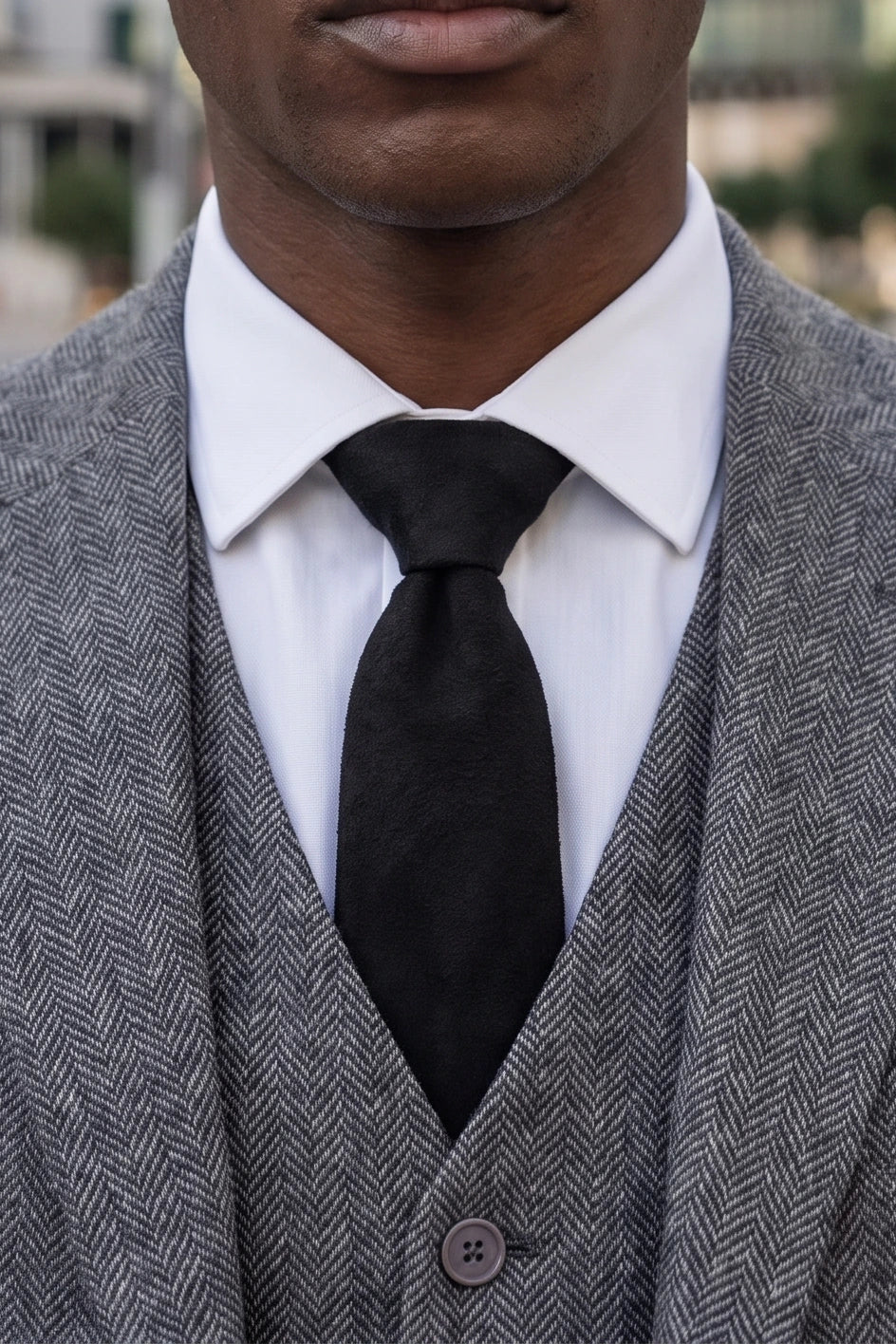 Corbata de hombre con acabado de ante negro