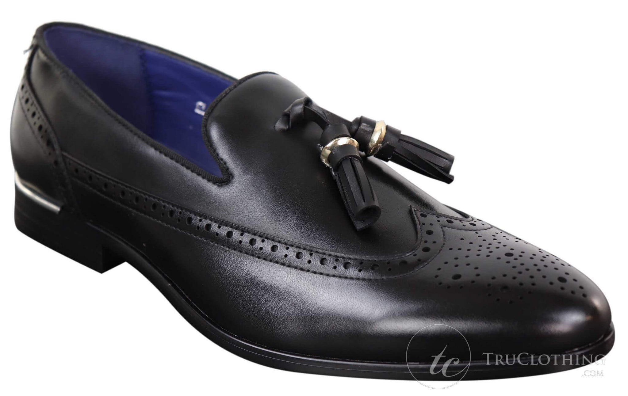 Zapatos brogue negros con borlas para hombre