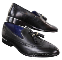 Zapatos brogue negros con borlas para hombre