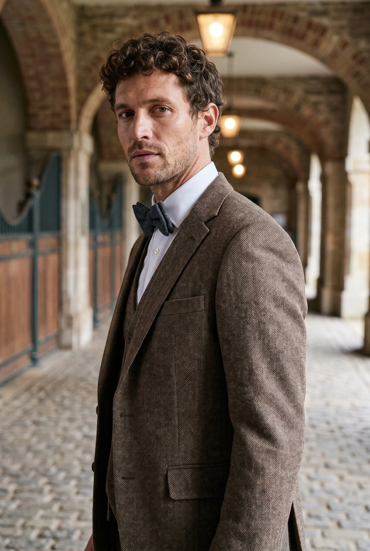 Pajarita de tweed negro para hombre