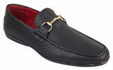 Mocasines de cuero sintético negro con tejido trenzado para hombre