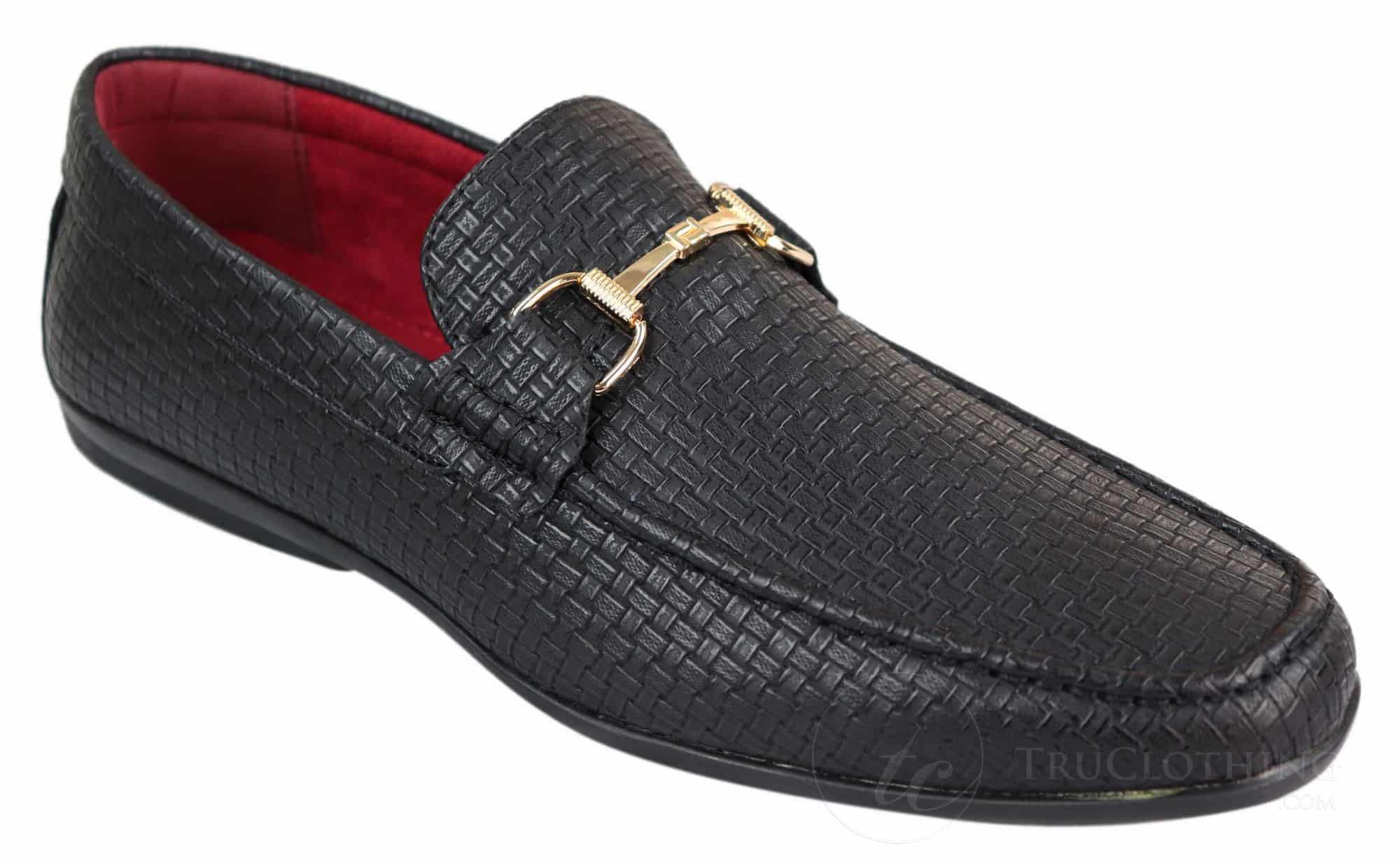 Mocasines de cuero sintético negro con tejido trenzado para hombre