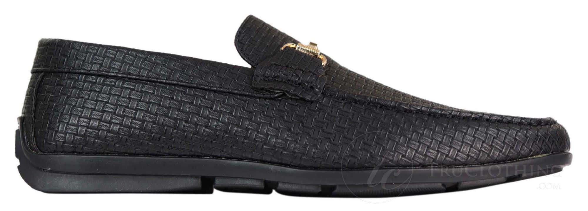 Mocasines de cuero sintético negro con tejido trenzado para hombre