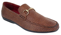 Mocasines de cuero sintético negro con tejido trenzado para hombre