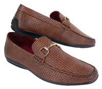 Mocasines de cuero sintético negro con tejido trenzado para hombre