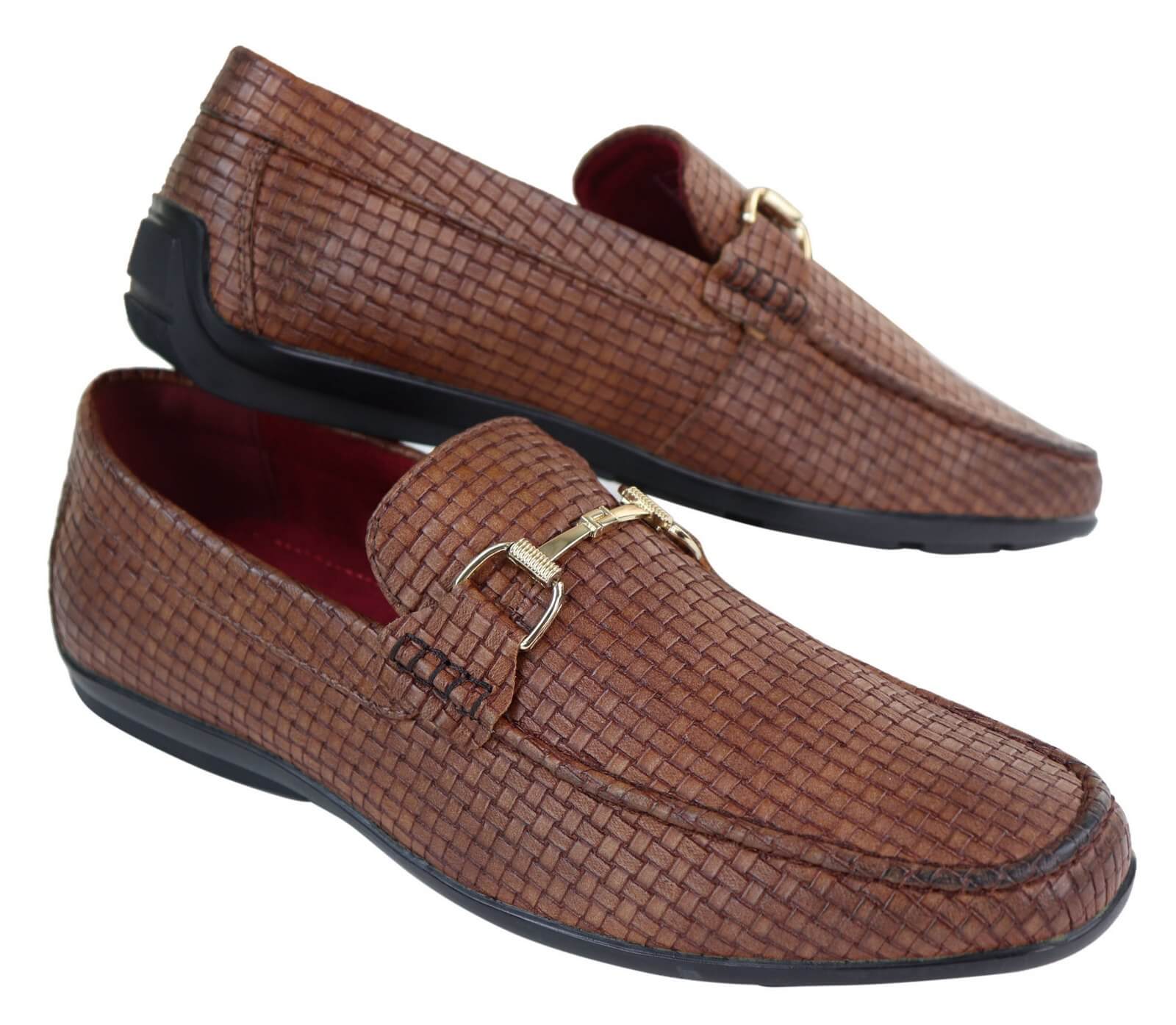 Mocasines de cuero sintético negro con tejido trenzado para hombre