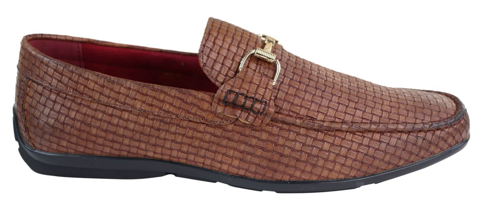Mocasines de cuero sintético negro con tejido trenzado para hombre
