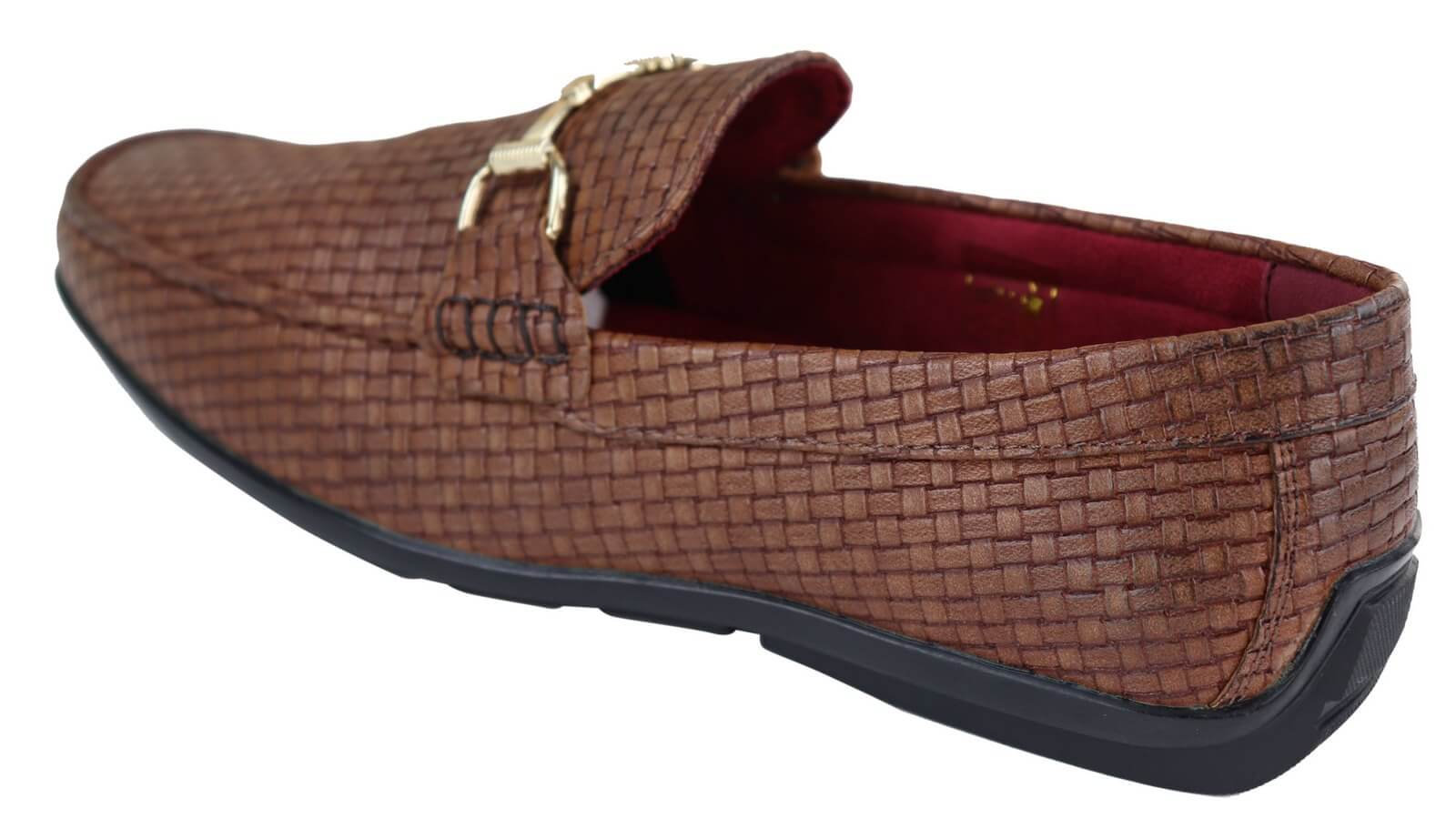 Mocasines de cuero sintético negro con tejido trenzado para hombre
