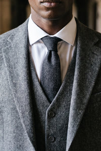 Corbata de tweed de mezcla de lana negra para hombre