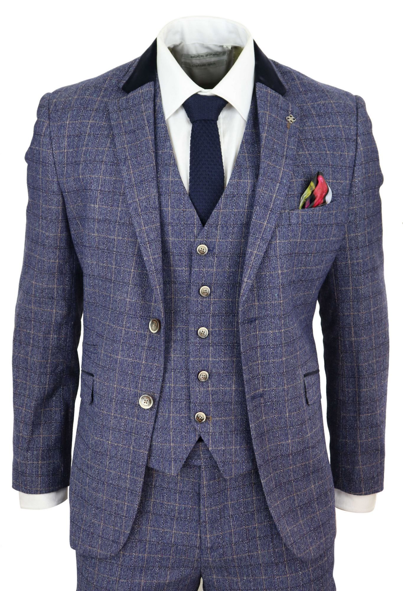 Traje de tres piezas para hombre a cuadros azules - Cavani Matteo