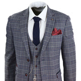 Traje de tres piezas a cuadros azul grisáceo para hombre
