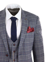 Traje de tres piezas a cuadros azul grisáceo para hombre