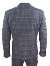 Traje de tres piezas a cuadros azul grisáceo para hombre