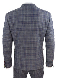 Traje de tres piezas a cuadros azul grisáceo para hombre