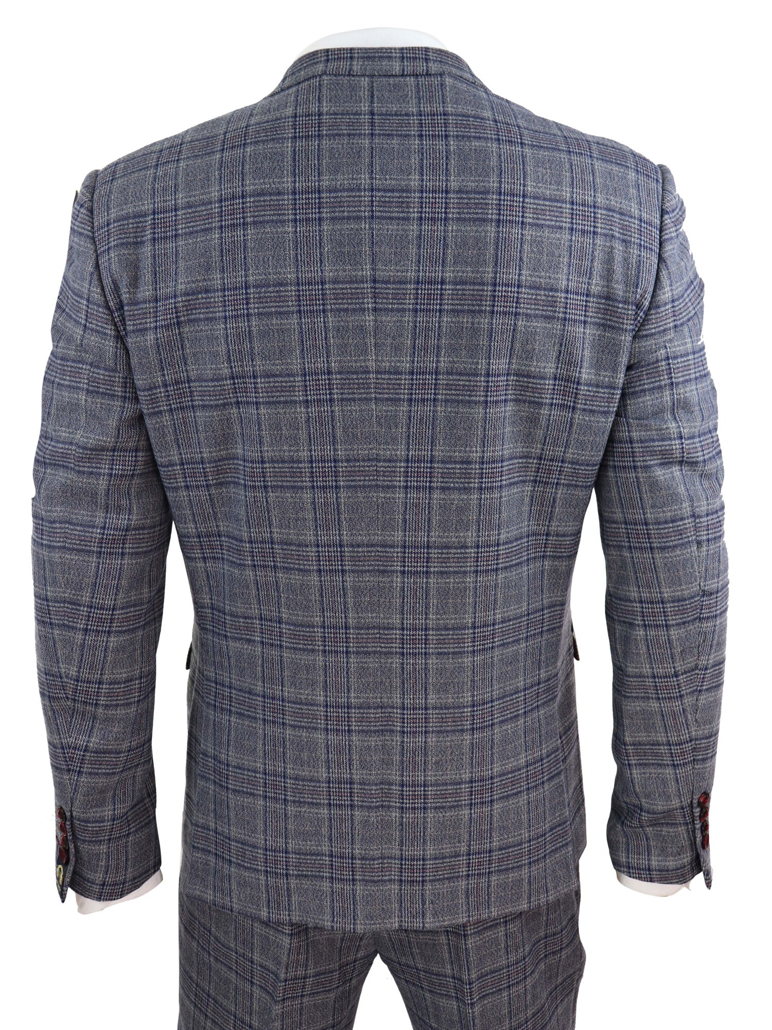 Traje de tres piezas a cuadros azul grisáceo para hombre