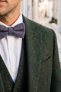 Pajarita de tweed azul con estampado de espiga para hombre