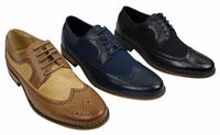 Zapatos de cuero tipo brogue para hombre, de diseñador italiano, elegantes e informales, en tonos marrón, negro y azul marino, estilo retro.