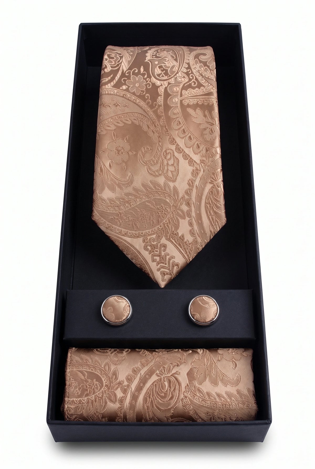 Set de regalo de corbata Paisley color bronce para hombre