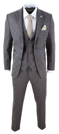 Traje de tweed de 3 piezas para hombre, color marrón a cuadros - STZ17