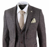 Traje de tweed de 3 piezas para hombre, color marrón a cuadros - STZ17