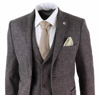Traje de tweed de 3 piezas para hombre, color marrón a cuadros - STZ17