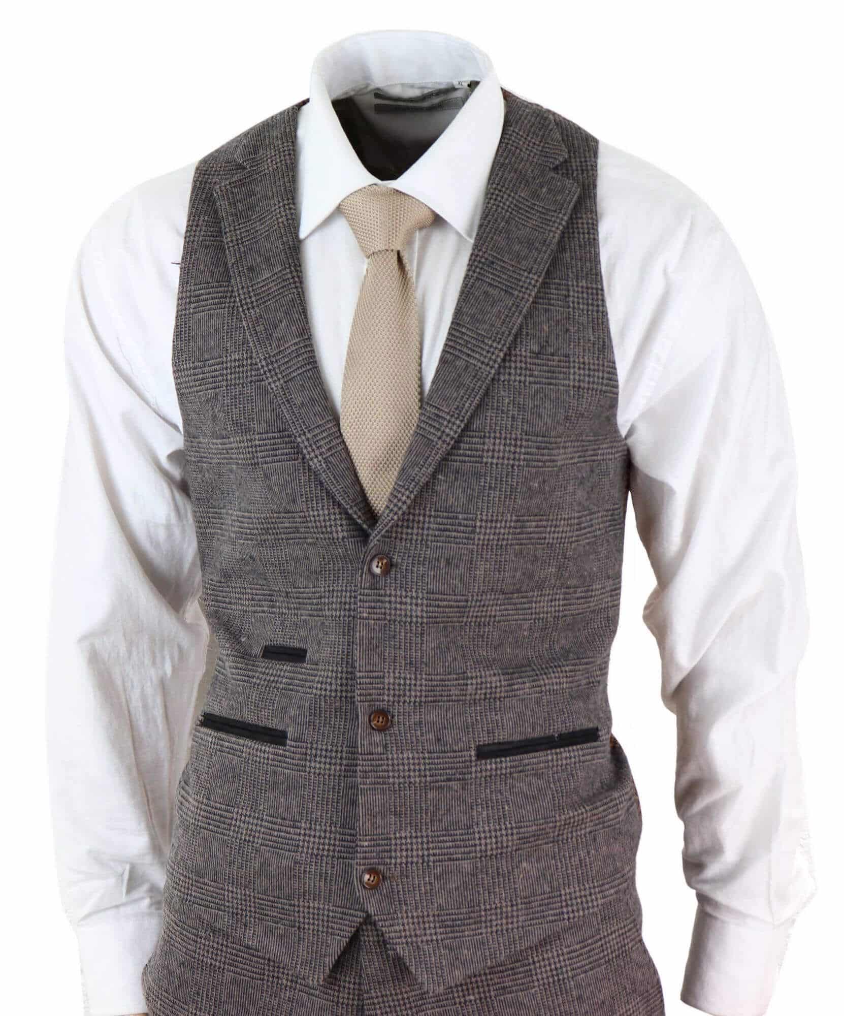 Traje de tweed de 3 piezas para hombre, color marrón a cuadros - STZ17
