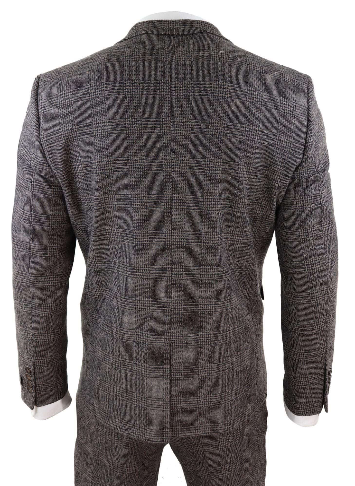 Traje de tweed de 3 piezas para hombre, color marrón a cuadros - STZ17