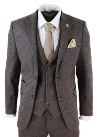 Traje de tweed de 3 piezas para hombre, color marrón a cuadros - STZ17